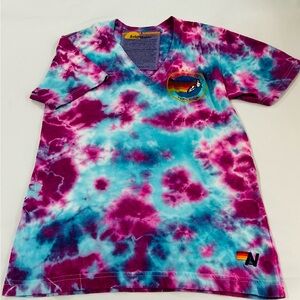 Aviator Nation Pink and Blue Tie-Dye Tee